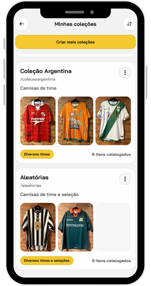Tela de minhas coleções no app Mais um Item